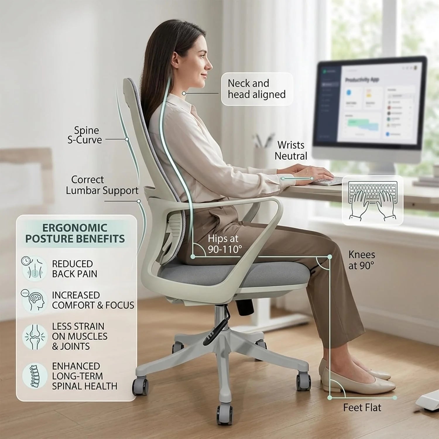 MB1005 Ergonomic Cushion Chair | Mid Back