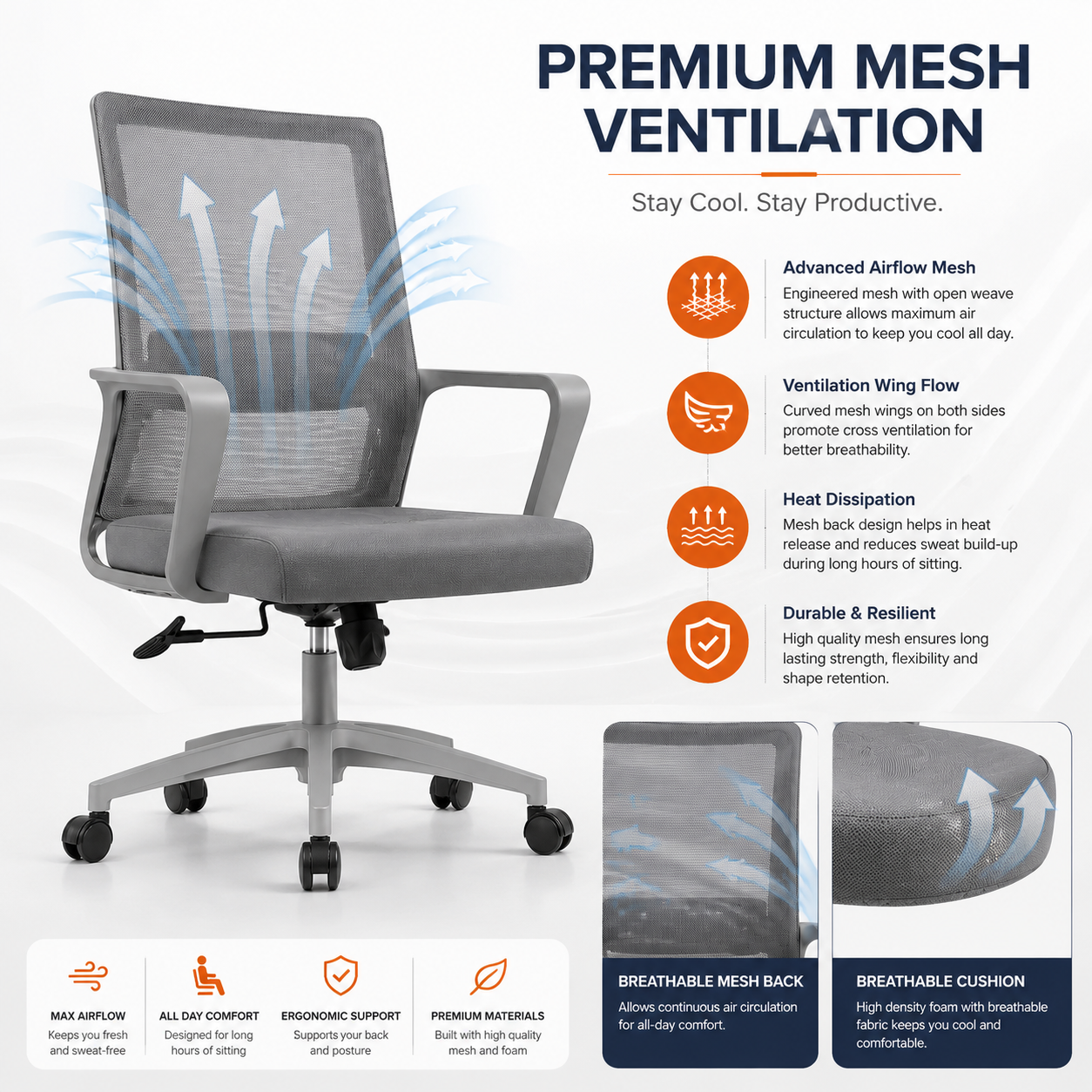 MB1006 Ergonomic Cushion Chair | Mid Back