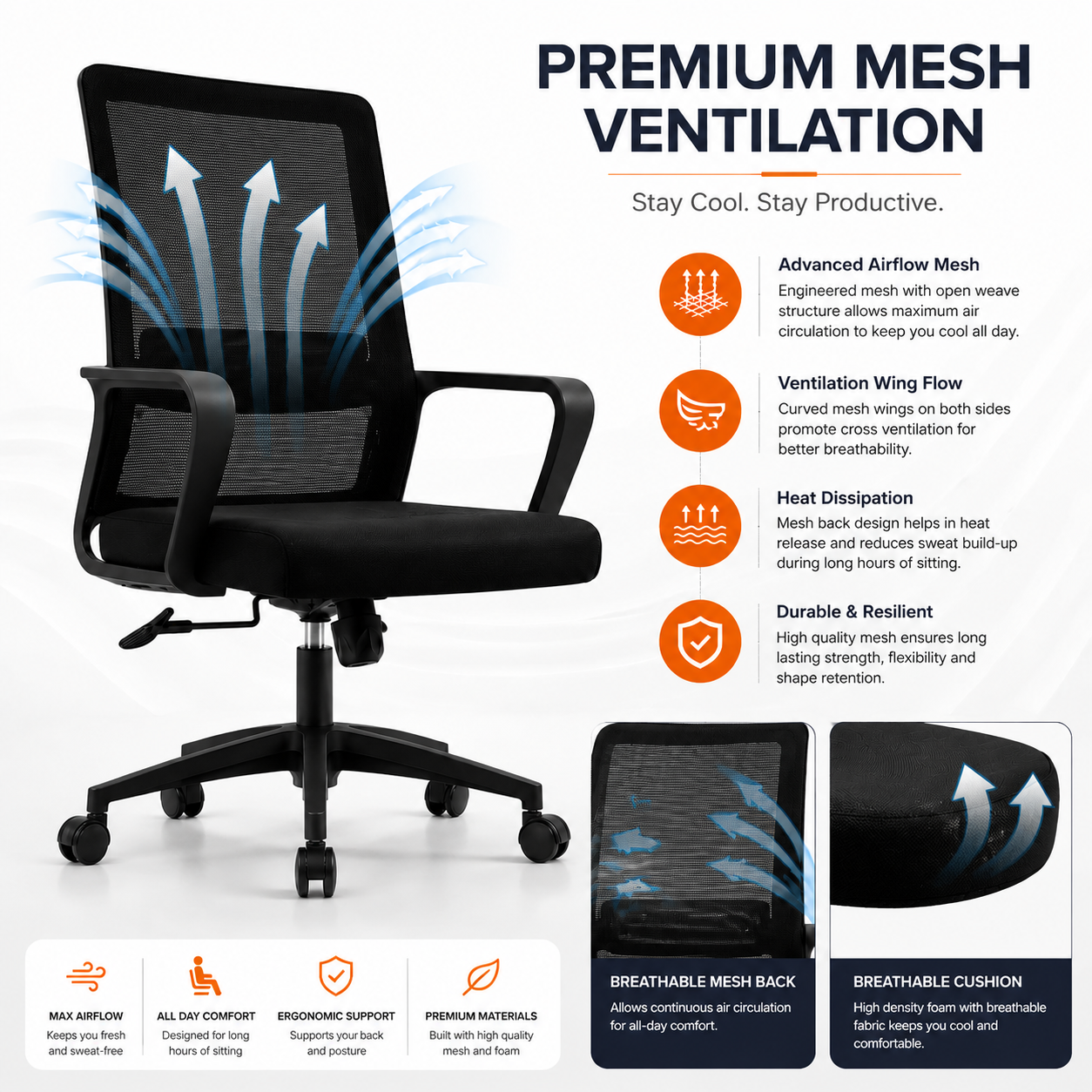 MB1006 Ergonomic Cushion Chair | Mid Back